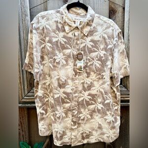 Panama Jack Palm Print Linen Blend Button-Front Shirt Large NWT 👕🌴